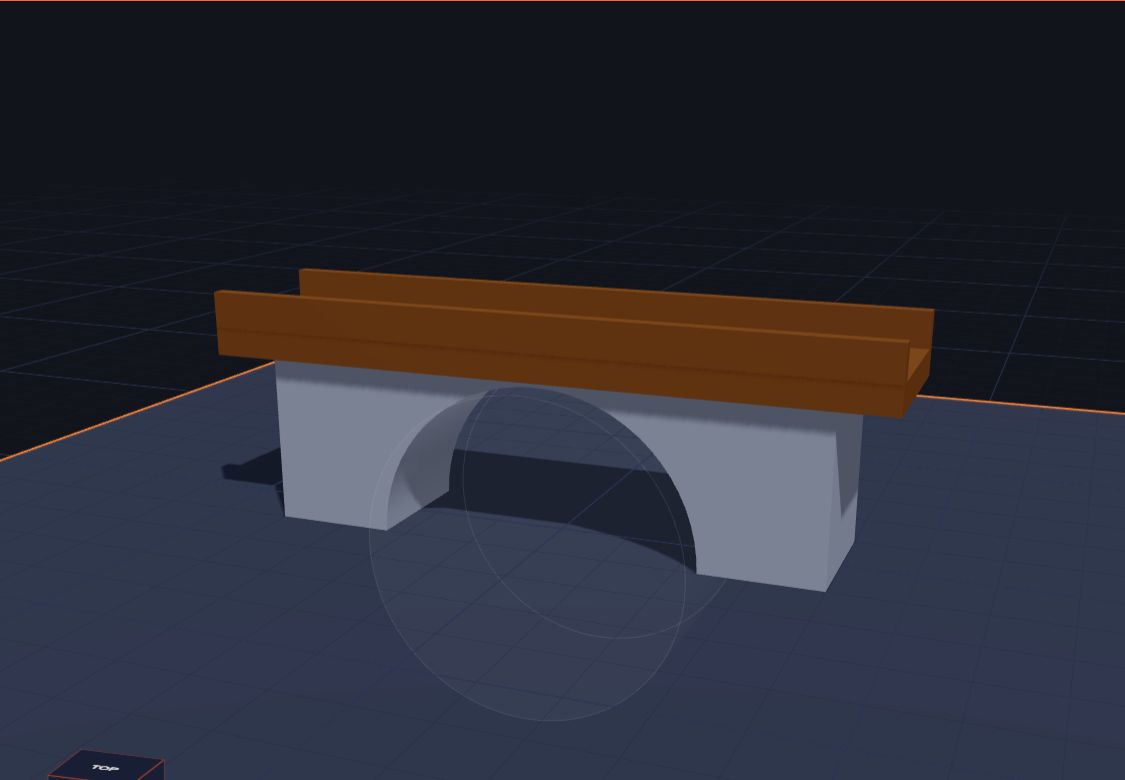 A model bridge with an arch underneath, designed in Kids 3D Lab