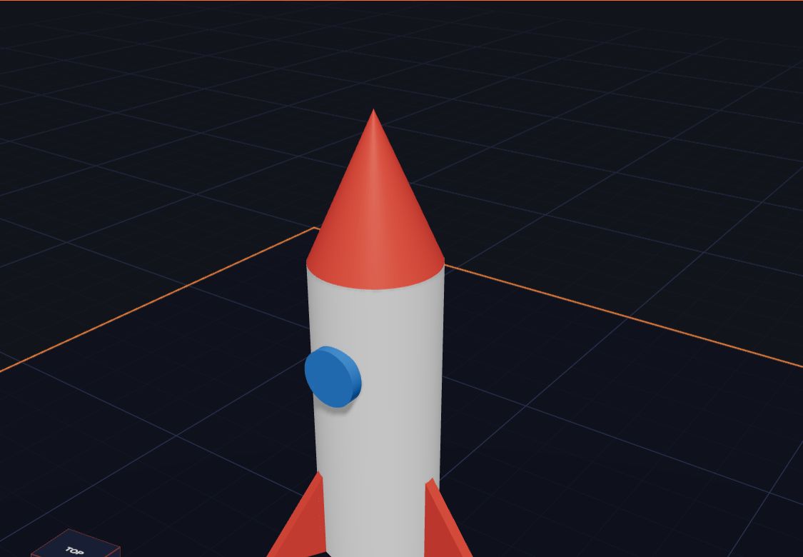 A rocket built from simple shapes in Kids 3D Lab