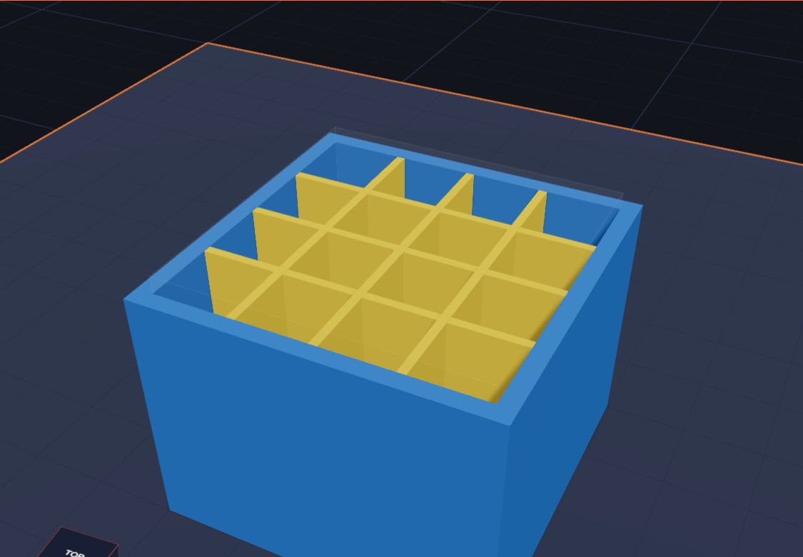 A box opened up to show a grid of thin walls inside