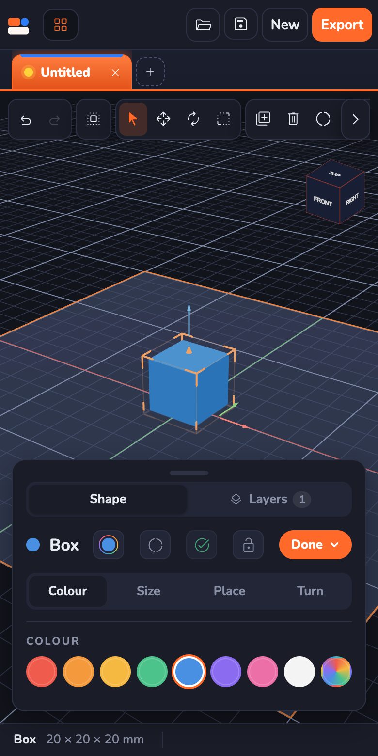 Kids 3D Lab on a phone: a box is picked and its colours are open